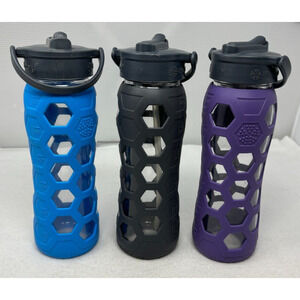 Lifefactory Bottle Lot 3 Glass Water Bottles USED Active Flip Cap Silicon Sleeve
